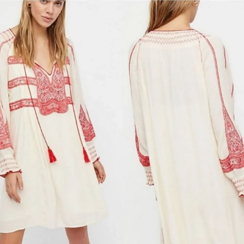 Free People Wind Willow Embroidered Mini Dress